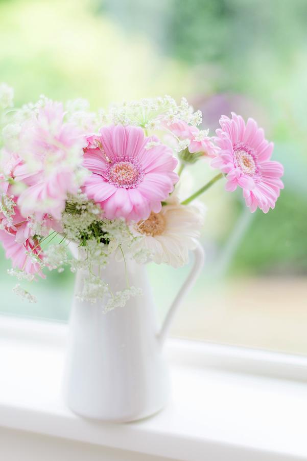 Summer Photograph - A Bunch Of Summer Flowers On A Window Sill by Au Petit Gout Photography Llc