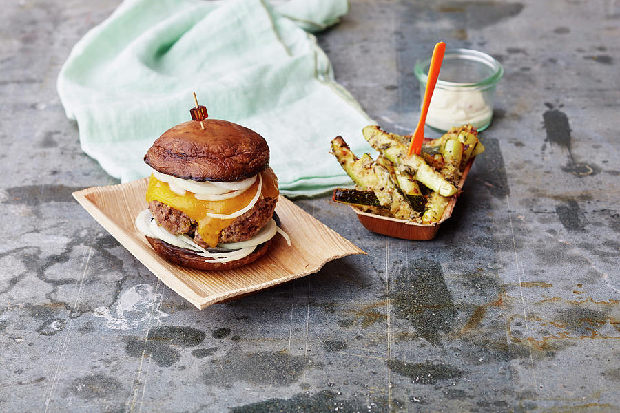 A Burger With Courgette Chips And A Chilli Dip Photograph by Meike Bergmann
