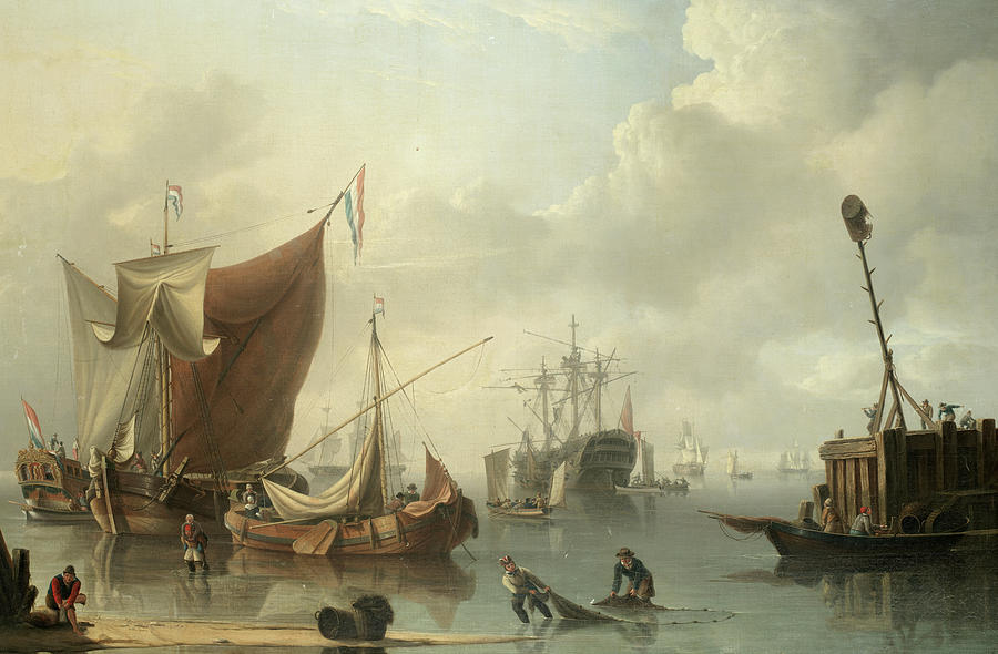 Powell Painting - A Busy Harbour Scene With Dutch And British Shipping by Charles Martin Powell Powell Painting - A Busy Harbour Scene With Dutch And British Shipping by Charles Martin Powell