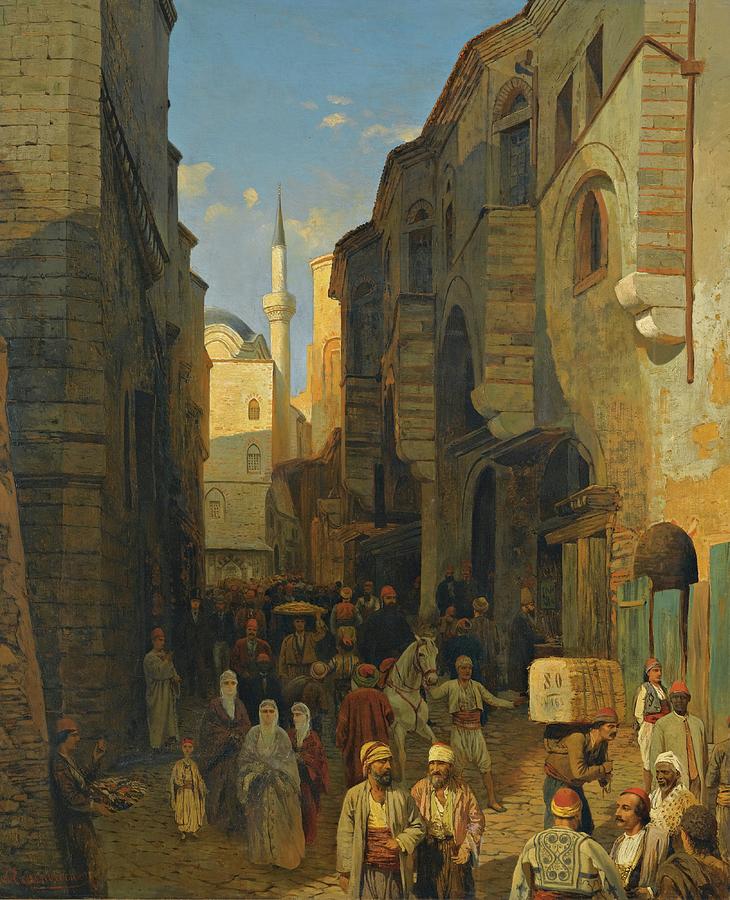 Architecture Painting - A Busy Street In Tangiers by Themistocles Von Eckenbrecher