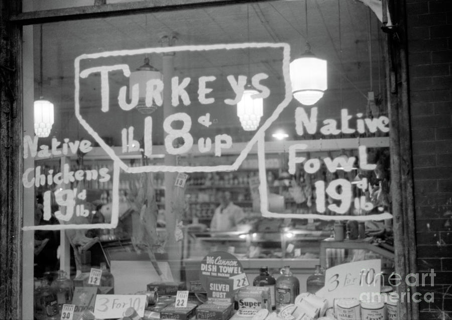 A Butcher Shop Window At Thanksgiving Time, 1940 Photo Photograph by Jack Delano