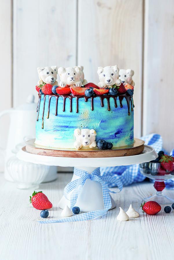 A Buttercream Cake Decorated With Meringue Polar Bears Photograph by Irina Meliukh