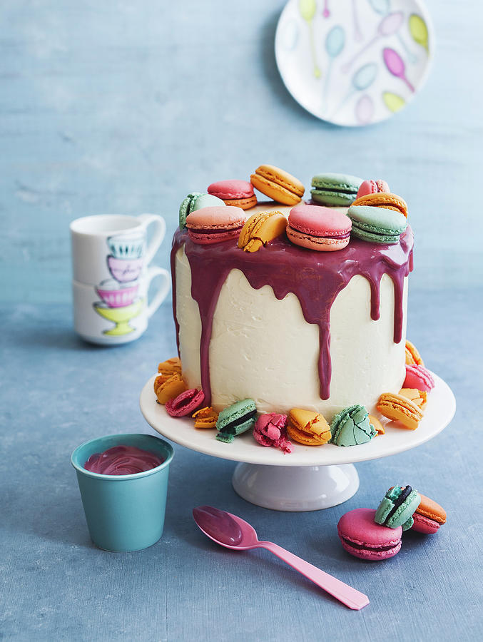 A Buttercream Cake With Colourful Macaroons And Glaze Photograph by Ira Leoni