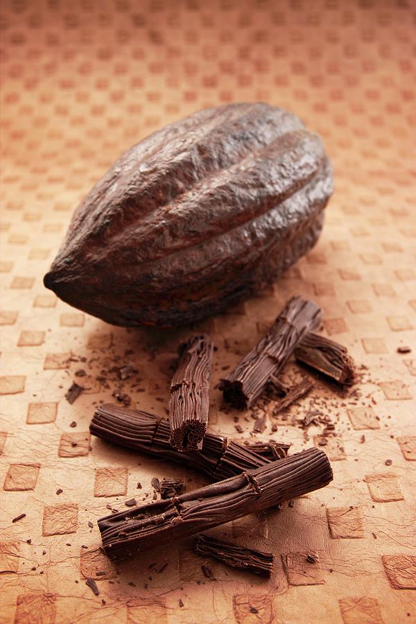 A Cacao Fruit And Chocolate Flake Photograph by Petr Gross