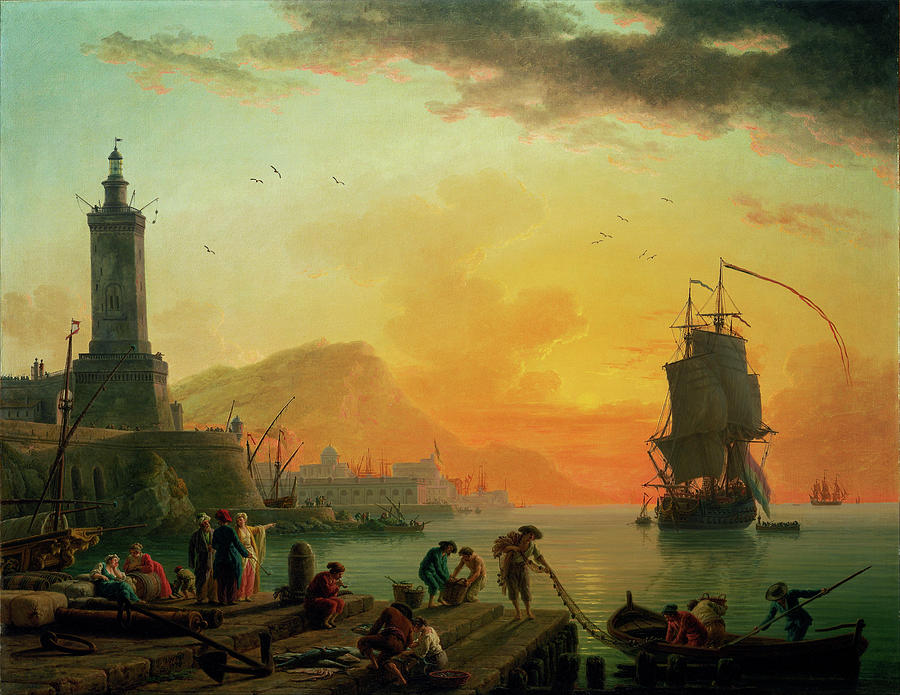 A Calm at a Mediterranean Port by Claude Joseph Vernet Painting by Xzendor7