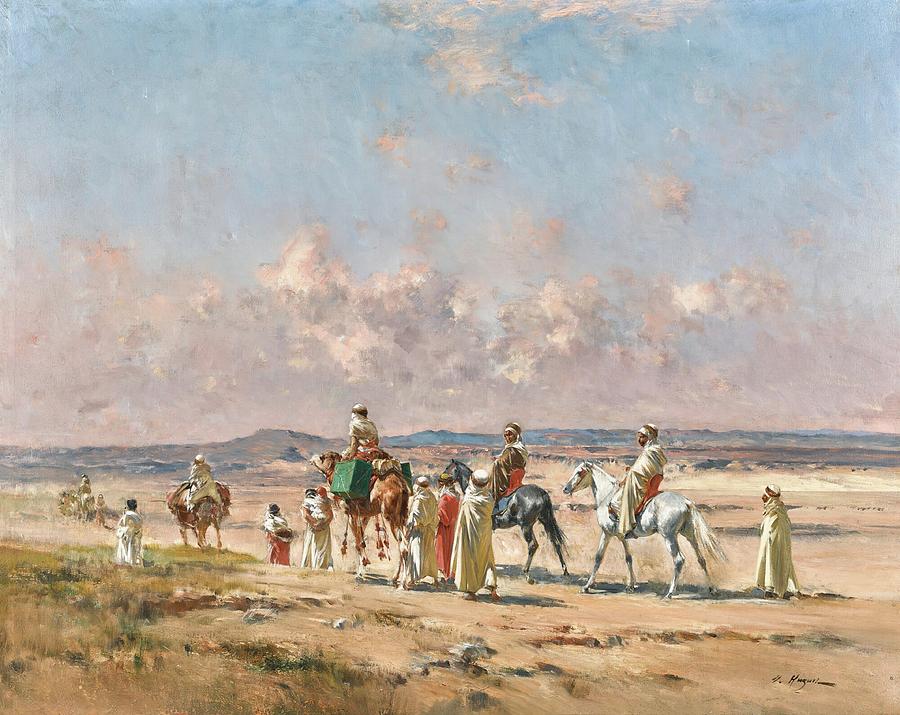 A Caravan Crossing The Desert Painting by Victor Huguet