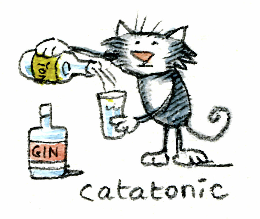 A Cat Pours Himself A Gin And Tonic Drawing by Ellis Nadler A Cat Pours Himself A Gin And Tonic Drawing by Ellis Nadler