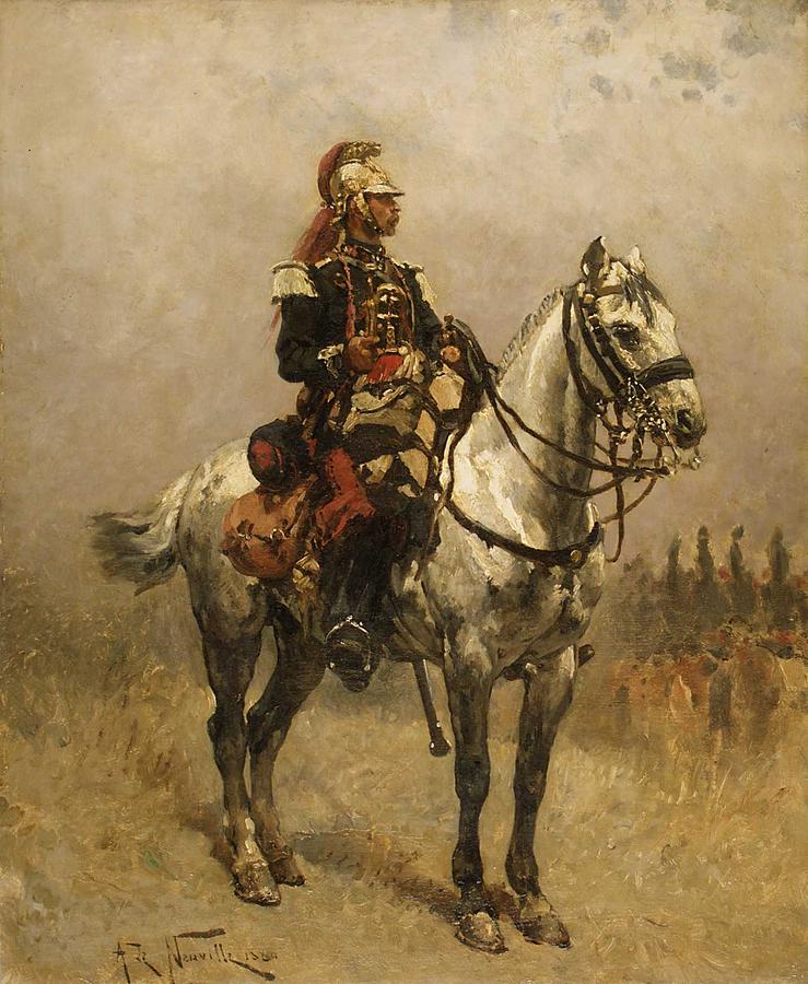 Horse Painting - A Cavalryman  1884  by Alphonse de Neuville by Celestial Images