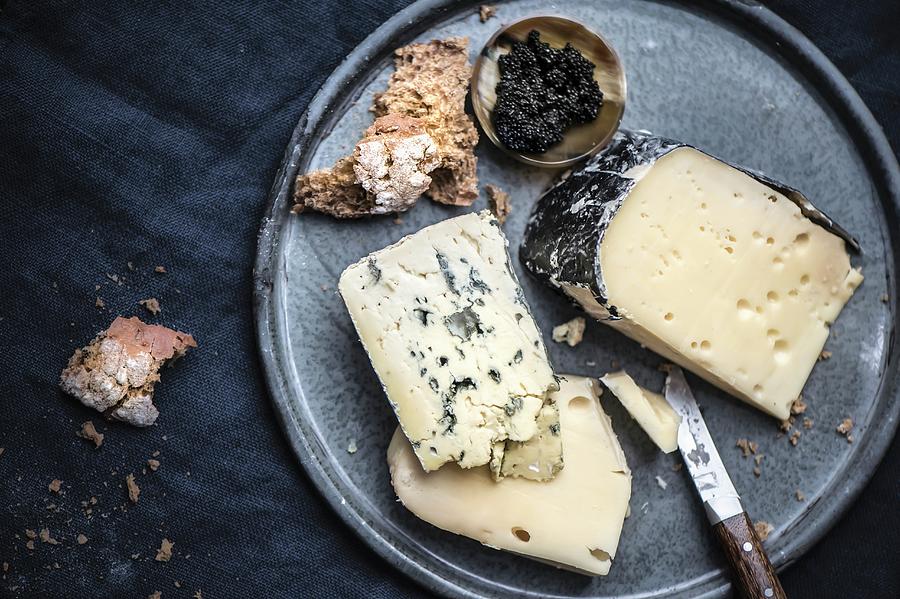 A Cheese Platter With Caviar And Bread seen From Above Photograph by ...