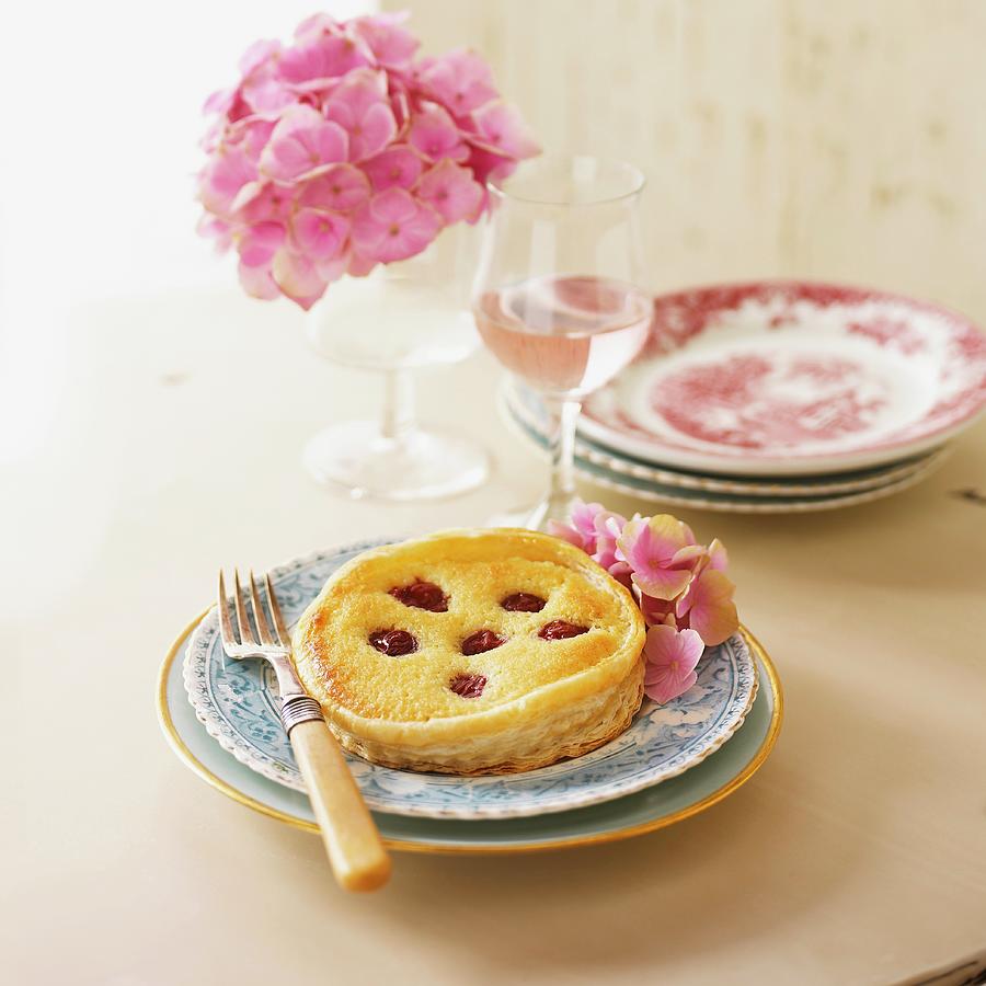 A Cherry Tartlet With Pink Hydrangeas Photograph by Vincent Noguchi Photography