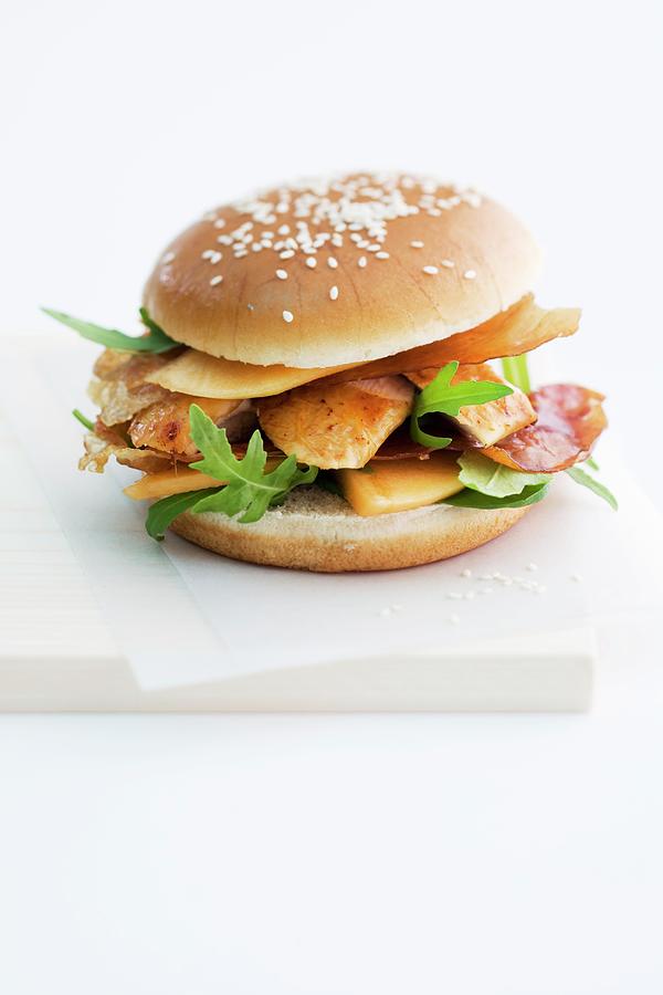 A Chicken Burger On A White Background Photograph by Michael Wissing