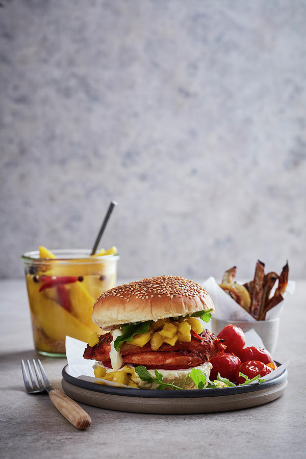 A Chicken Burger With Pickled Mango Photograph by Great Stock!