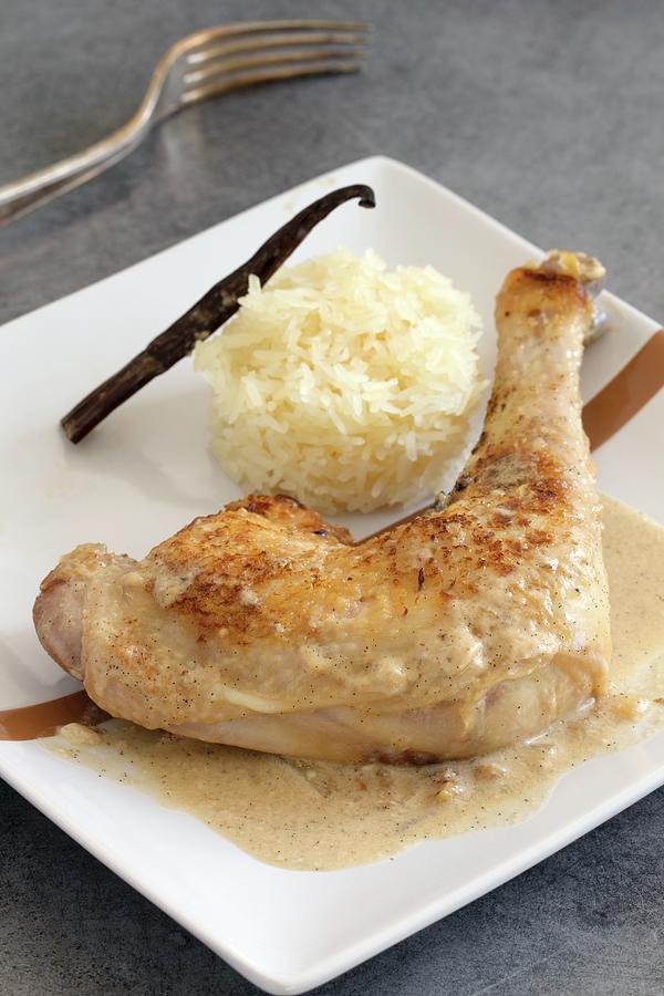 A Chicken Leg With Vanilla Sauce And Sticky Rice Photograph by Lydie Besancon