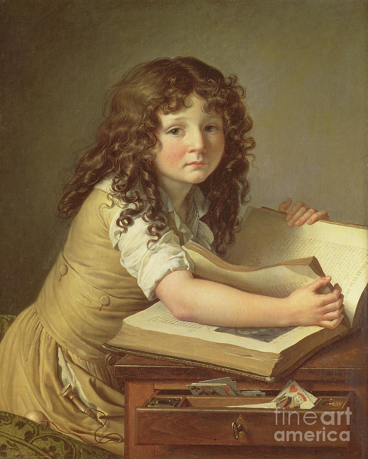 A Child Looking At Pictures In A Book Painting by Anne Louis Girodet De Roucy-trioson