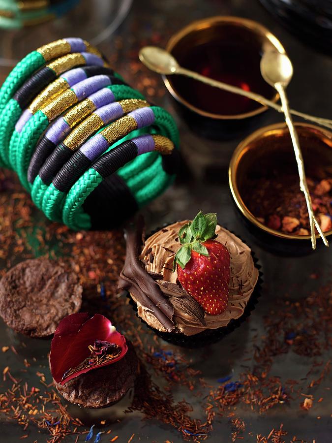 A Chocolate Cupcake With Chocolate Cream And Strawberries Photograph by Great Stock!