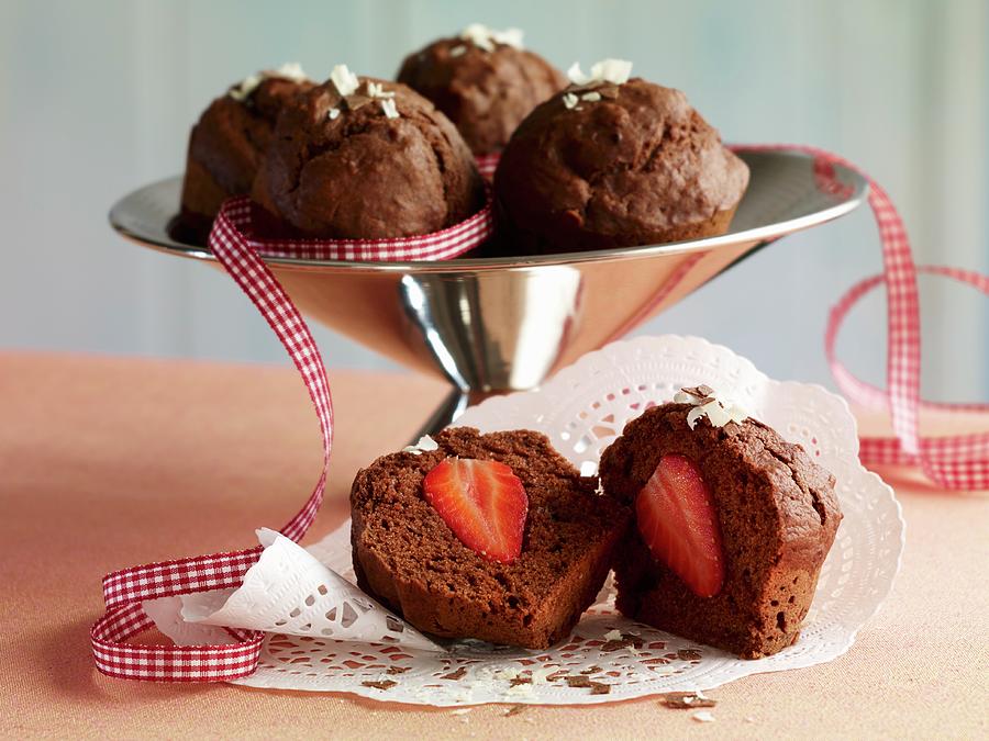 A Chocolate Muffin Filled With Strawberries Photograph by Studio R. Schmitz