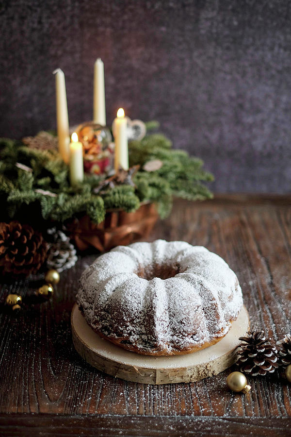A Christmas Bundt Cake Dusted With Icing Sugar Photograph by Marions Kaffeeklatsch