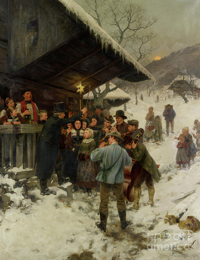 A Christmas Carol in Lucerne, 1887 Painting by Hans Bachmann