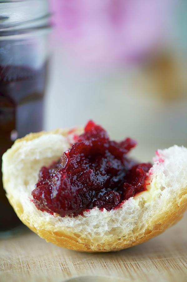 A Chunk Of White Bread With Beetroot Chutney Photograph by Winfried Heinze