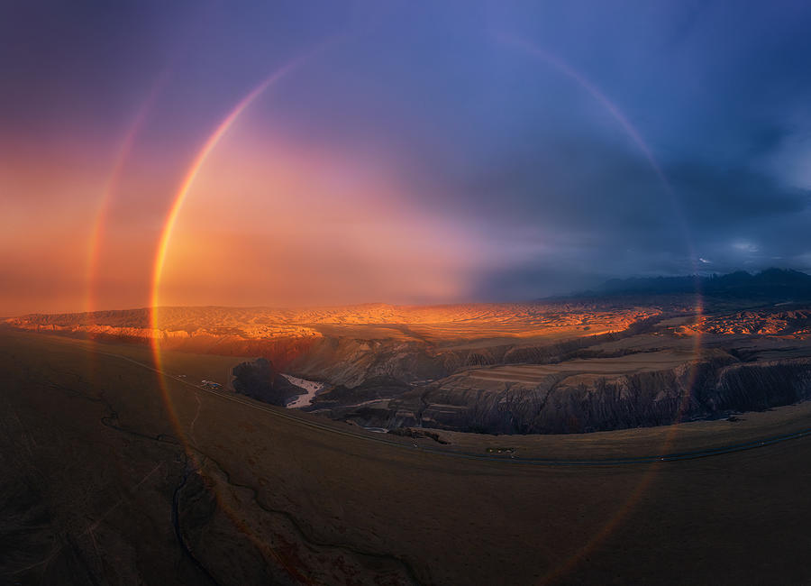 A Circular Double Rainbow Over Anjihai Grand Canyon. Photograph by Yuan Cui