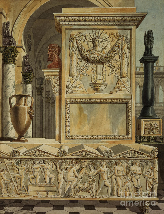 A Classical Capriccio With A Sarcophagus, Design For A Title Page From palais, Maisons Et Autres Edifices Modernes, Dessines A Rome By Charles Percier And Francois Leonard Fontaine Painting by Charles Percier