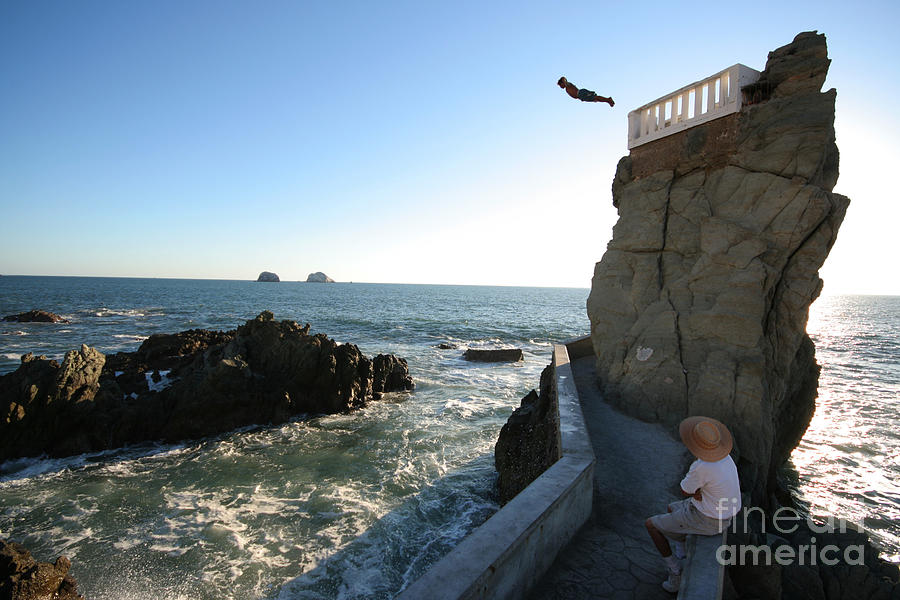 Shadow Photograph - A Cliff Diver Plunges Into The Pacific by Robcocquyt Shadow Photograph - A Cliff Diver Plunges Into The Pacific by Robcocquyt