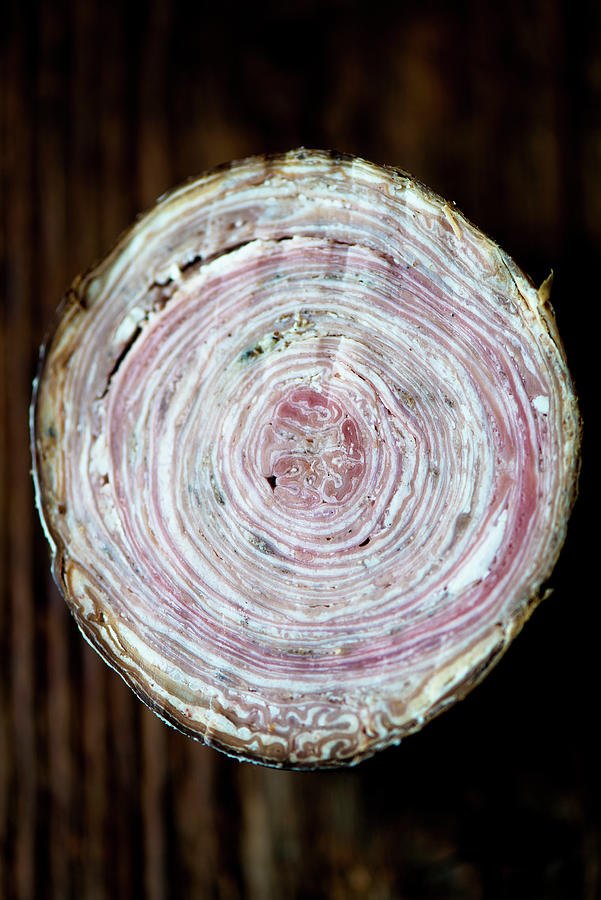 A Close Up Shot Of A Sliced French Andouille De Gumn Tripe Sausage Photograph by Jamie Watson