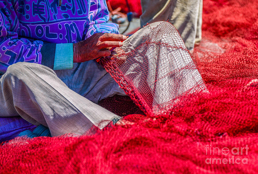 Big Photograph - A Closeup To Fishermans Hands Sewing by Pixinoo Big Photograph - A Closeup To Fishermans Hands Sewing by Pixinoo