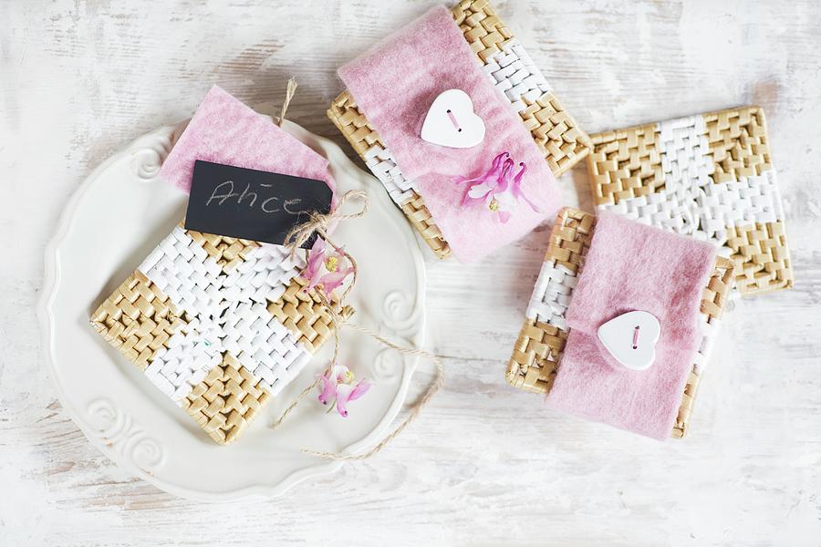 A Coasters With Pink Felt Covers And Heart-shaped Buttons Photograph by Alicja Koll
