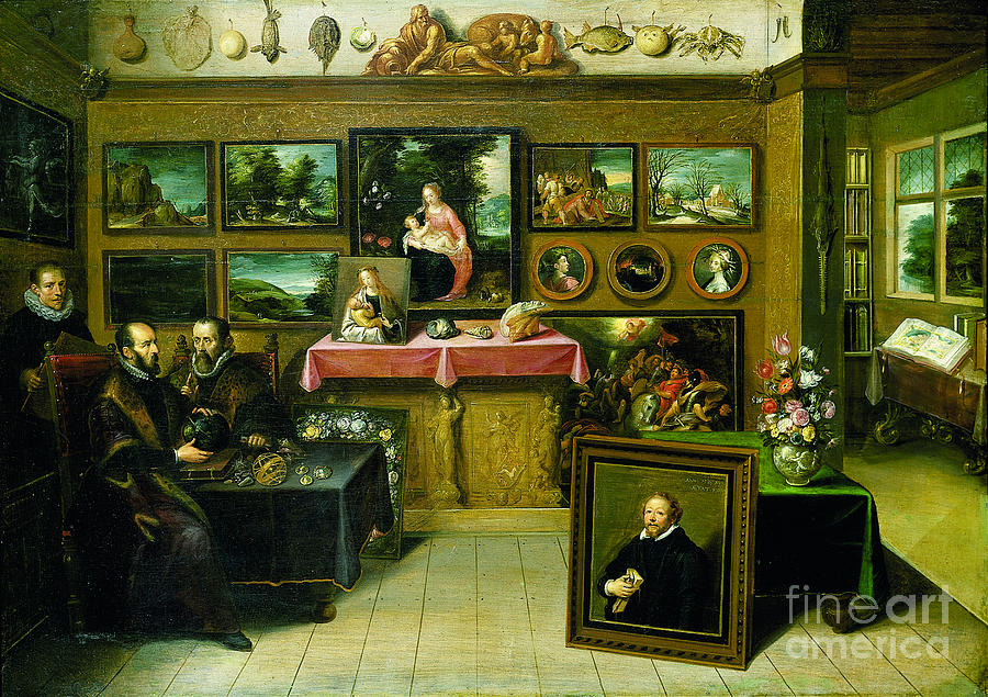 Animal Painting - A Collectors Cabient With Abraham Ortelius And Justus Lipsius, 1618 by Frans Ii The Younger Francken
