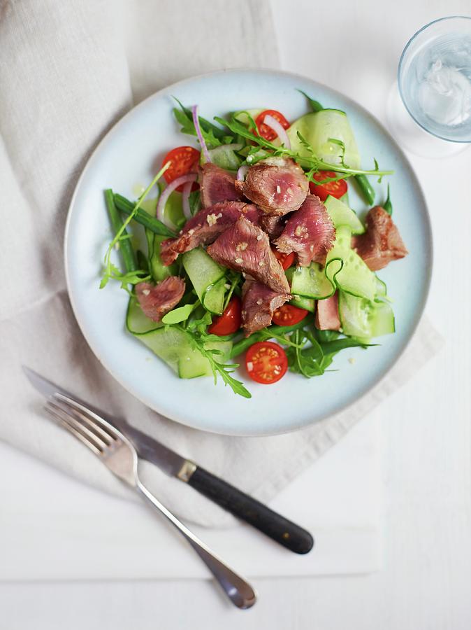 A Colourful Salad With Lamb Fillet Strips Photograph by Charlie Richards