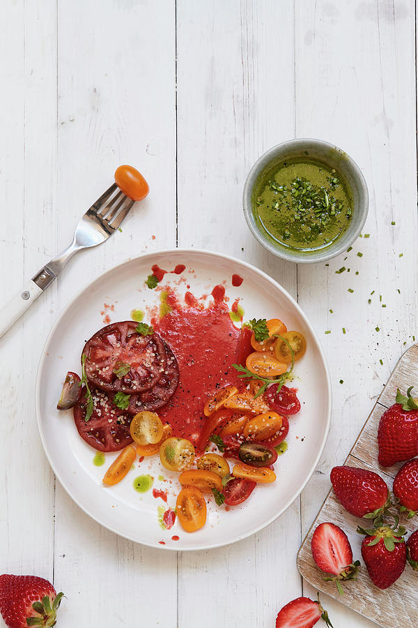 A Colourful Tomato Salad With Strawberry Vinaigrette Photograph by Stockfood Studios /  Brigitte Sporrer