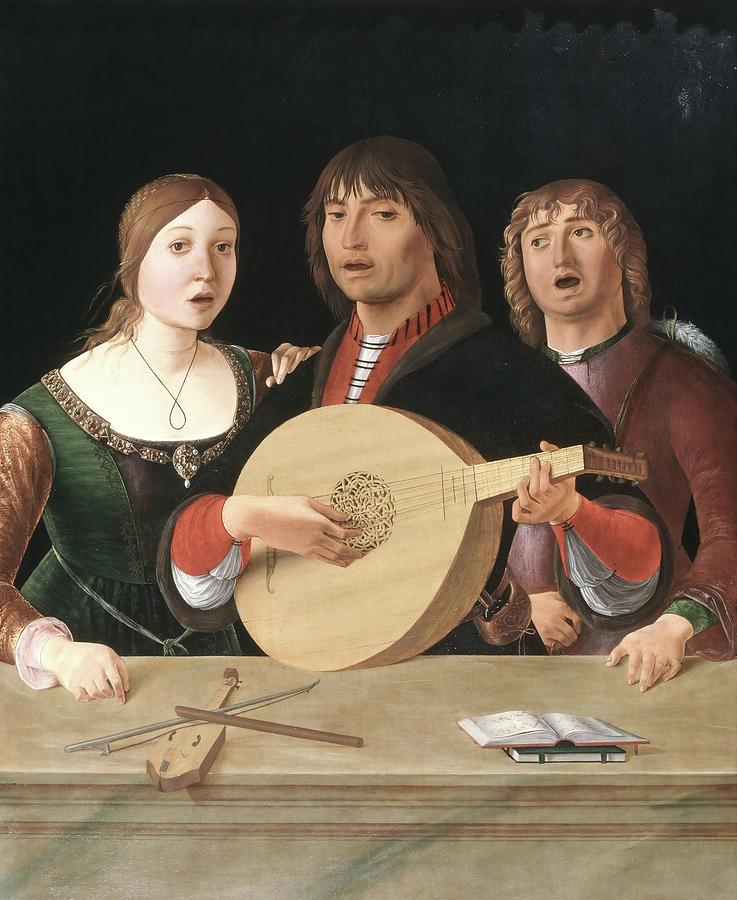 A concert, ca.1485-95, Oil on canvas. 95,3cm x 75, 6cm. Painting by Lorenzo Costa -1460-1535-