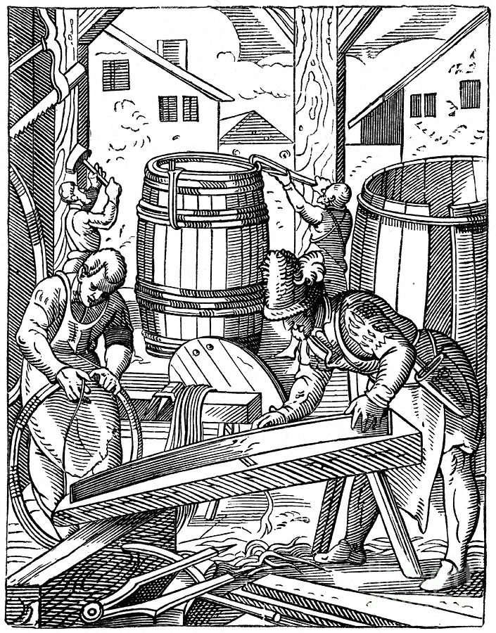A Coopers Workshop, 16th Century, 1870 Drawing by Print Collector