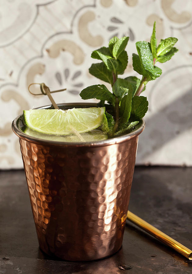 A Copper Cup With A Ginger Ale, Lime And Mint Mocktail Photograph by Ryla Campbell