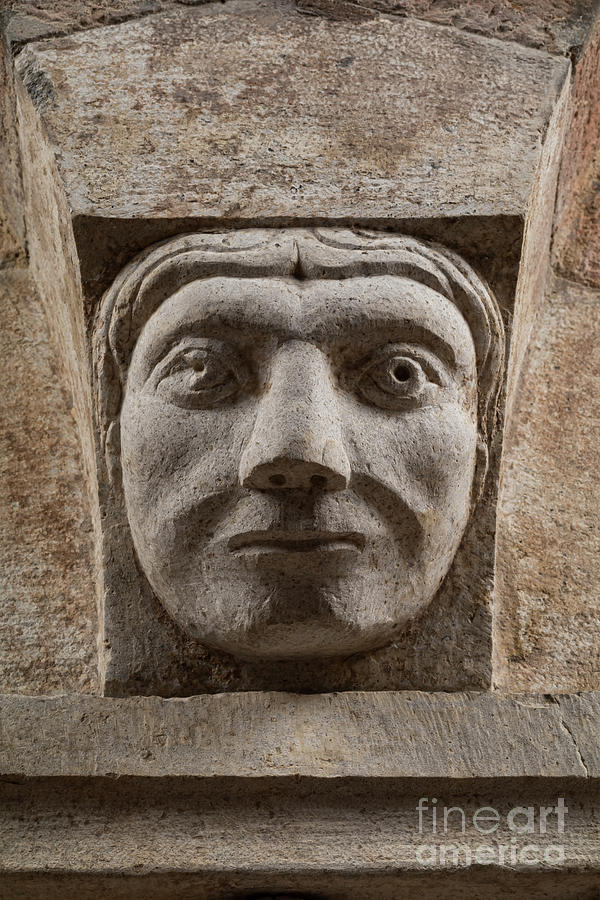 A Corinthian Capital With A Sculpted Face In The Abacus Protome, By Campionese Masters, Xii - Xiii Century, Detail, North Wall, Torresani Hall, Ghirlandina Tower, Modena, Italy Photograph by 