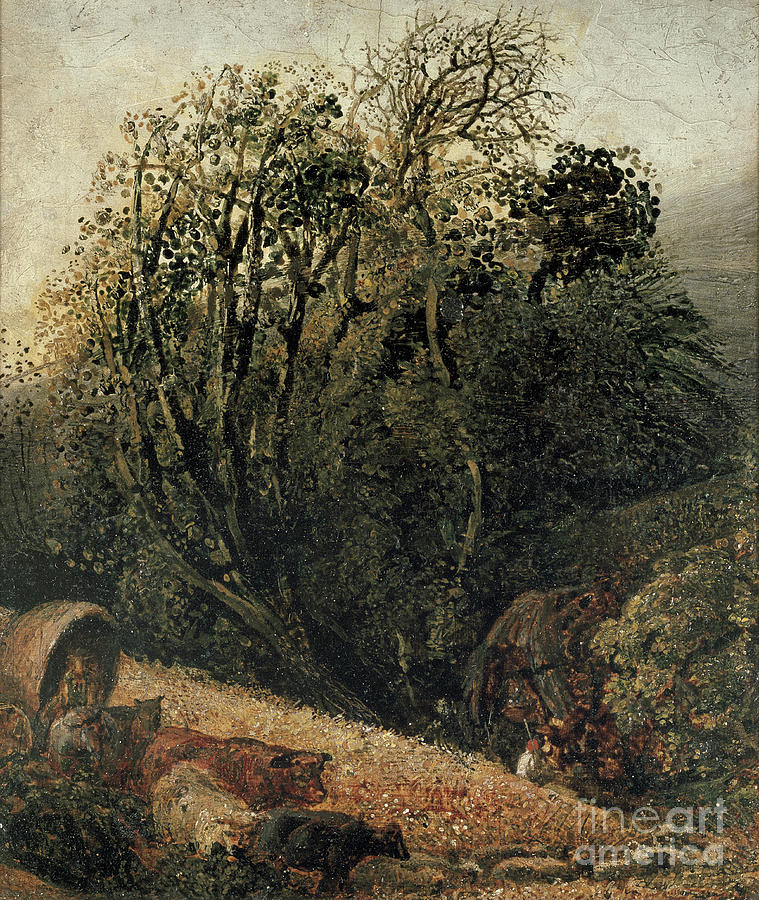A Cornfield Bordered By Trees, 19th Century Painting by Samuel Palmer