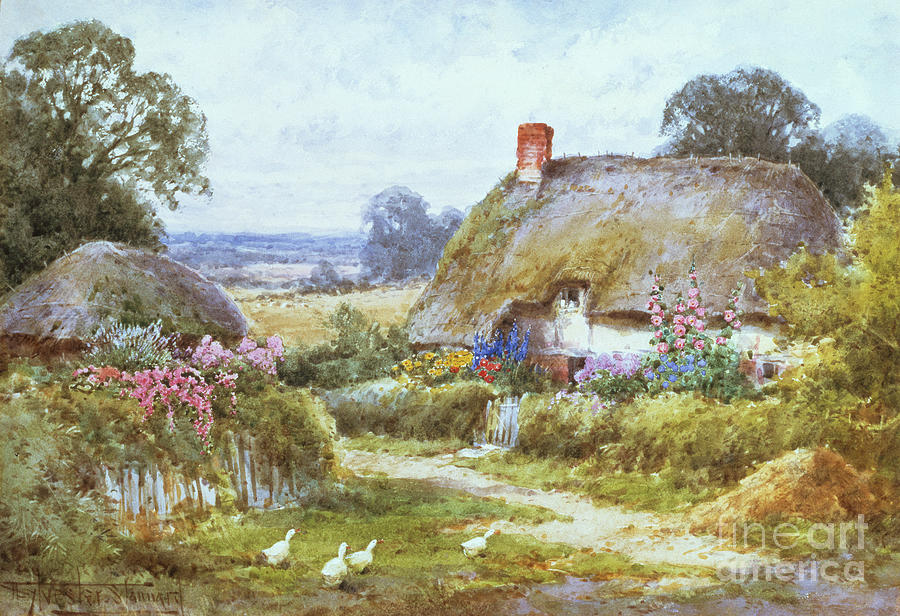 A Cottage In Summer Watercolor Painting by Henry John Sylvester Stannard