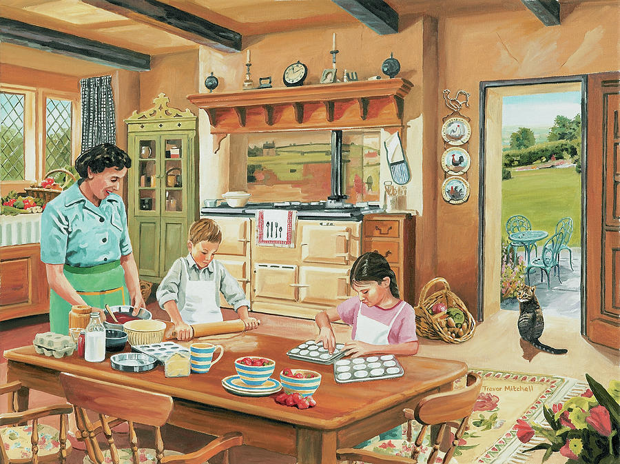 Cooking Painting - A Cottage Kitchen by Trevor Mitchell