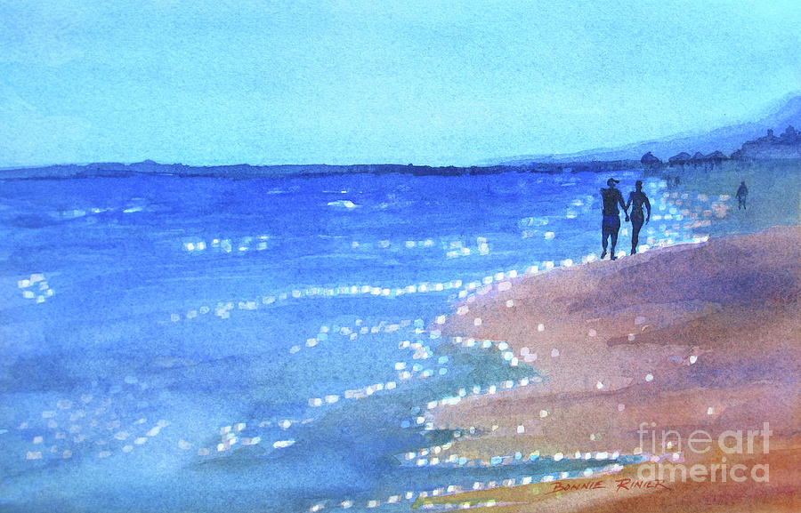 A Couple Along the Beach Painting by Bonnie Rinier