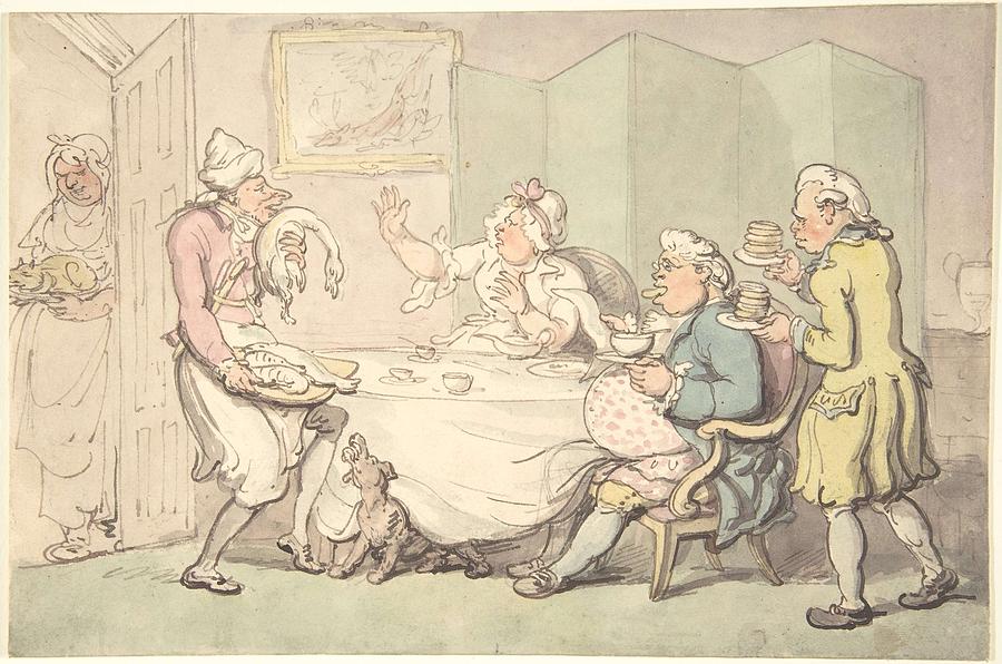 A Couple at Table with Servants  After Thomas Rowlandson British, London 1757-1827 London Painting by Thomas Rowlandson