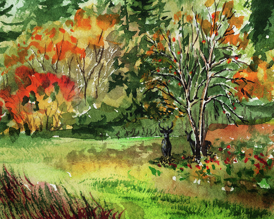 A Couple Of Deers In The Fall Woods Painting