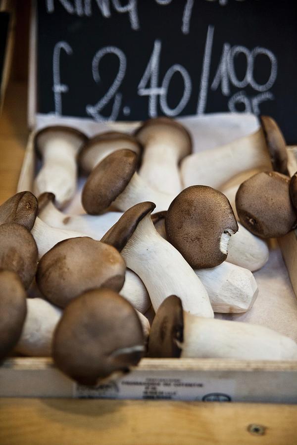 A Crate Of Porcini Mushrooms On A Market Stall In London Photograph by George Blomfield