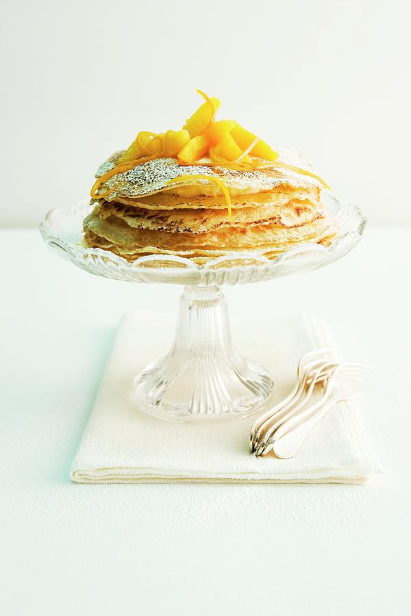 A Crepes Suzette Cake With An Orange Foam Filling Photograph by Michael Wissing