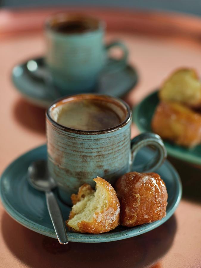 A Cup Of Coffee With Banana Balls Photograph by Great Stock!