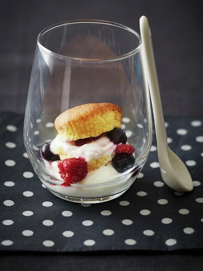 A Cupcake In A Glass With Cream Cheese And Berries Photograph by Alexander Van Berge