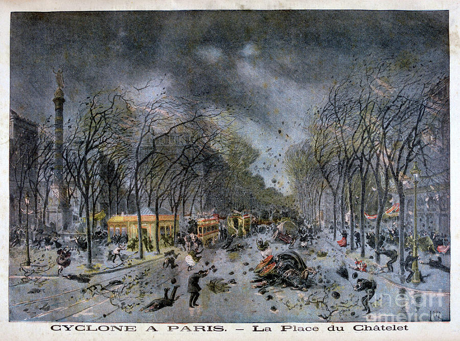 A Cyclone In Paris, Place Du Châtelet Drawing by Print Collector