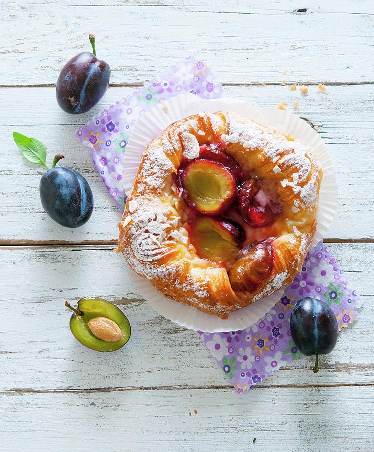 A Danish Pastry With Plums seen From Above Photograph by Udo Einenkel