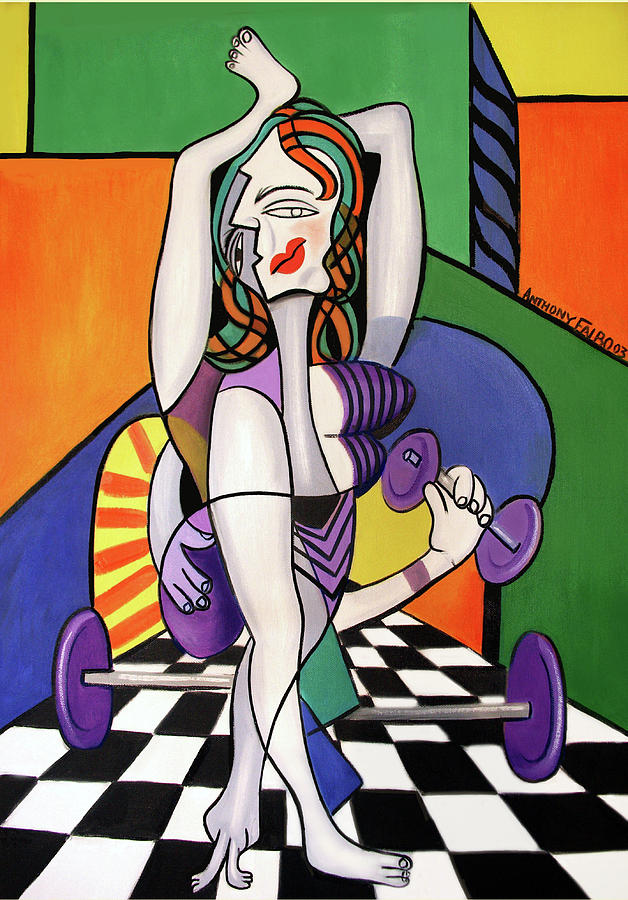 Cubism Painting - A Day At The Spa And Gym by Anthony Falbo Cubism Painting - A Day At The Spa And Gym by Anthony Falbo