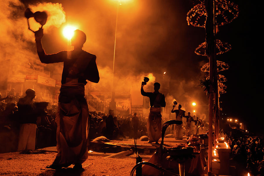 A Day By The Ganga - Evening Aarti On Photograph by Akash Banerjee Photography